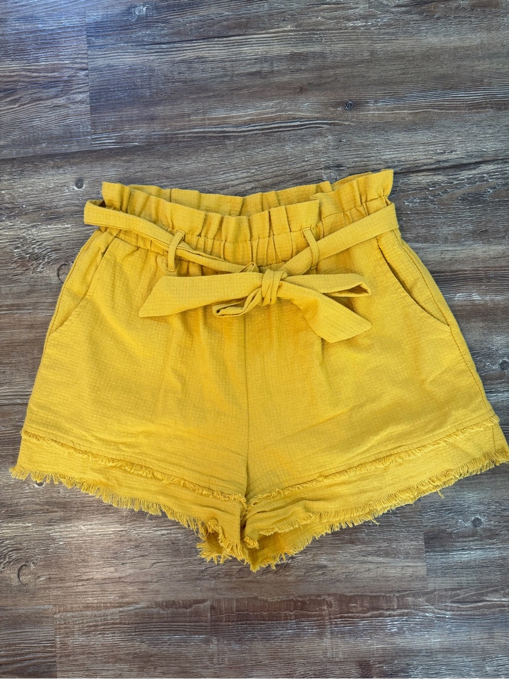 fab'rik Yellow Paperbag High-Waist Shorts with Tie Belt